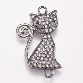 Brass Micro Pave Cubic Alloy Kitten Links Connectors, Cat Silhouette