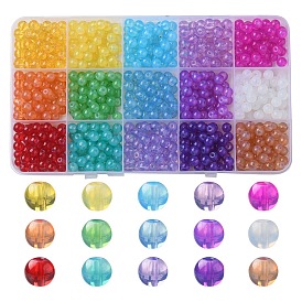 750 pcs 15 couleurs cuisson brins de perles de verre peintes, imitation opalite, ronde