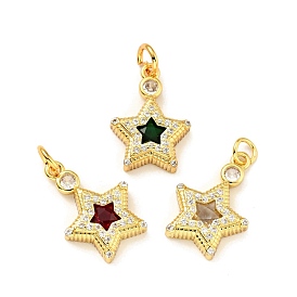 Rack Plating Brass Micro Pave Cubic Zirconia Pendants, with Jump Rings, Cadmium Free & Lead Free, Golden, Star