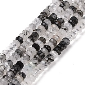 Natural Black Rutilated Quartz Beads Strands, Faceted, Rondelle