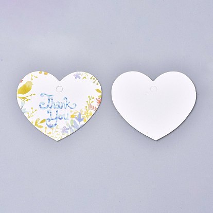 Étiquettes-cadeaux en papier, étiquettes volantes, avec de la ficelle de jute, pour mariage / saint valentin / action de grâces, coeur avec motif de fleurs
