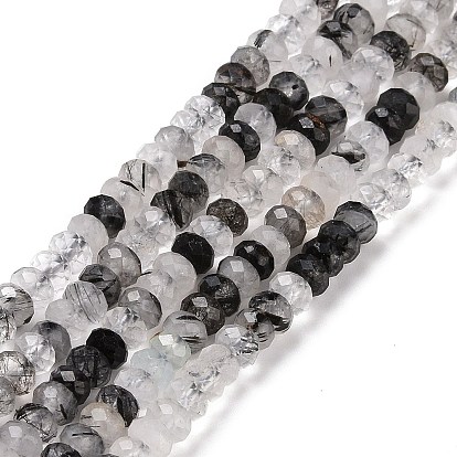 Naturel noir quartz rutile brins de perles, facette, rondelle