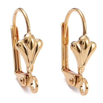 Brass Leverback Earring Findings, with Loop, Long-Lasting Plated