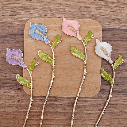 Alloy Enamel Flower Hair Sticks, with Loop, Long-Lasting Plated, Hair Accessories for Women