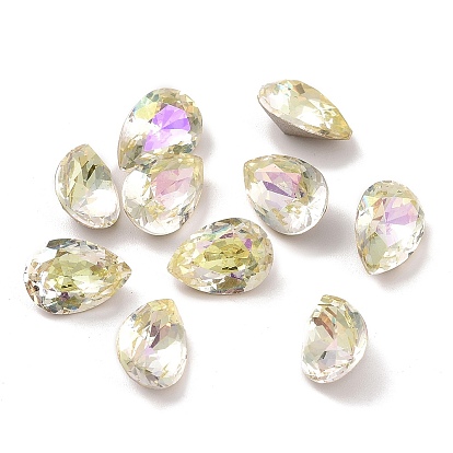 Glass Rhinestone Cabochons, Pointed Back & Back Plated, Faceted, Teardop