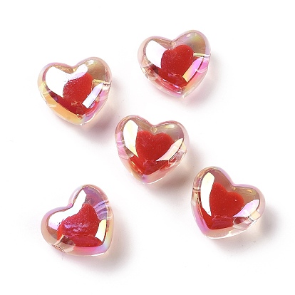 Transparent Acrylic Beads, Bead in Bead, AB Color Plated, Heart