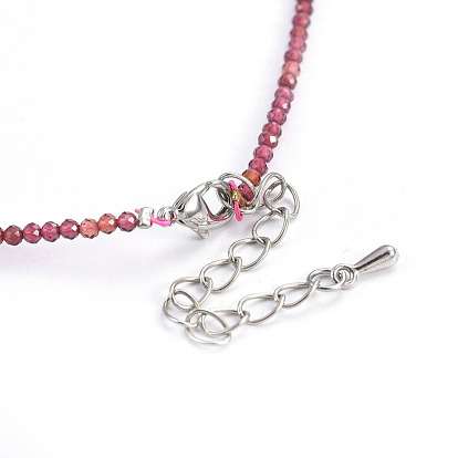 Grenat naturel colliers de perles, avec les accessoires en laiton, ronde, facette