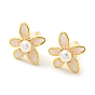 Cubic Zirconia Flower Stud Earrings with Natural Pearl, Brass Earrings with 925 Sterling Silver Pins