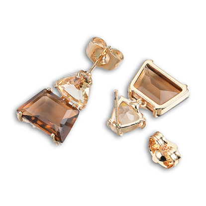K9 Glass Triangle with Trapezoid Dangle Stud Earrings, Light Gold Plated Brass Jewelry for Women, Cadmium Free & Lead Free