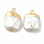 Baroque Natural Keshi Pearl Pendants, Square Charms, with Brass Loops