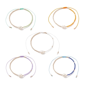 5 pcs 5 couleurs ensemble de bracelets de perles tressées en perles naturelles et graines de verre pour femmes