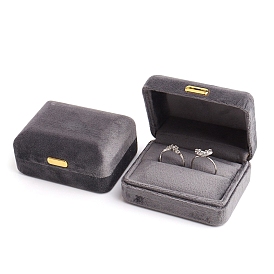 Rectangle Velvet Double Ring Storage Box, Jewelry Gift Case with Iron Clip, for Rings