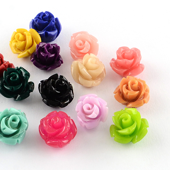 Dyed Flower Synthetical Coral Beads, 10x8mm, Hole: 1mm