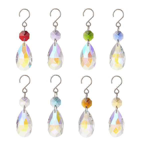 Glass Pendant Decorations, with Stainless Steel S-Hook, Teardrop