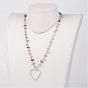 Gemstone beads Pendant Necklaces, with Silver Color Plated Alloy Hollow Heart Pendants