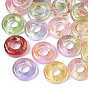 Perles européennes en verre transparent peint par pulvérisation, Perles avec un grand trou   , avec une feuille d'or, donut