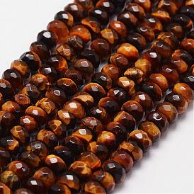 Natural Tiger Eye Beads Strands, Grade A, Faceted, Rondelle