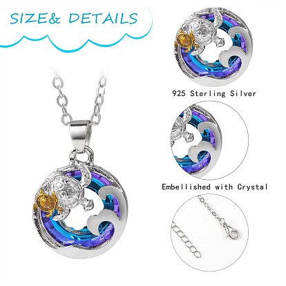 Double Turtle and Wave Alloy Pendant Necklace with Rhinestone, Lucky Jewelry for Mom and Daughter