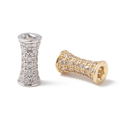 Eco-Friendly Rack Plating Brass Micro Pave Cubic Zirconia Beads, Long-Lasting Plated, Lead Free & Cadmium Free, Column