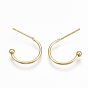 Brass Stud Earrings, Half Hoop Earrings, Real 18K Gold Plated