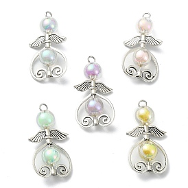 Transparent Acrylic Pendants, with Antique Silver Plated Alloy Findings, Angel