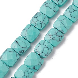 Perles synthétiques turquoise brins, carré à facettes