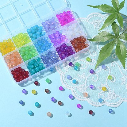 330Pcs 15 Colors Baking Painted Glass Beads Strands, Imitation Opalite, Round