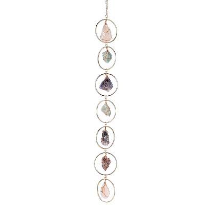 Nuggets Chakra Gemstone Chandelier Hanging Suncatcher, with Iron Ring, for Car Window Home Garden Ornament