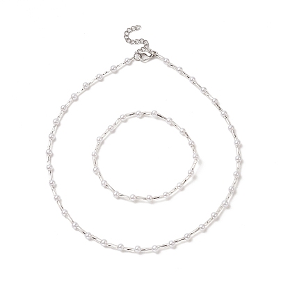 Bracelets extensibles en perles et ensembles de colliers en perles pour femmes, avec clairon torsadé en verre et perles d'imitation en plastique ABS