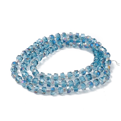 Transparentes perles de verre de galvanoplastie brins, facette, rondelle, demi arc-en-ciel plaqué