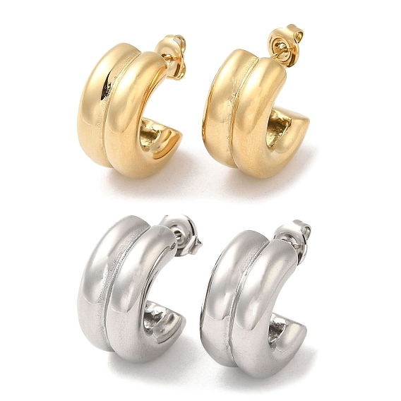 304 Stainless Steel Round Stud Earrings, Half Hoop Earrings