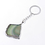 Platinum Plated Natural Agate Keychain, with Iron Findings, Nuggets, Mixed Color