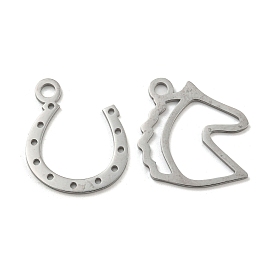 304 Stainless Steel Pendants, Laser Cut, Horseshoe & Horse Charm, Stainless Steel Color