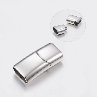 Smooth Surface 304 Stainless Steel Magnetic Clasps with Glue-in Ends, Rectangle, 15x29x8mm, Hole: 6x13mm