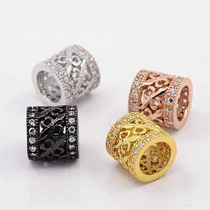Micro en laiton pavent des perles cubes de zircone, Perles avec un grand trou   , sans plomb & sans nickel & sans cadmium , colonne, 10x11mm, Trou: 7mm