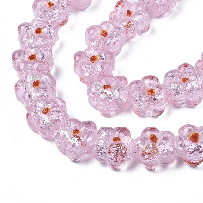 Transparent Handmade Bumpy Lampwork Beads Strands, with Silver Glitter, Flower
