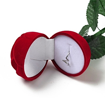 Cajas de anillo de dedo de rosa de plástico flocado, para envolver regalos de san valentin, con la esponja en el interior