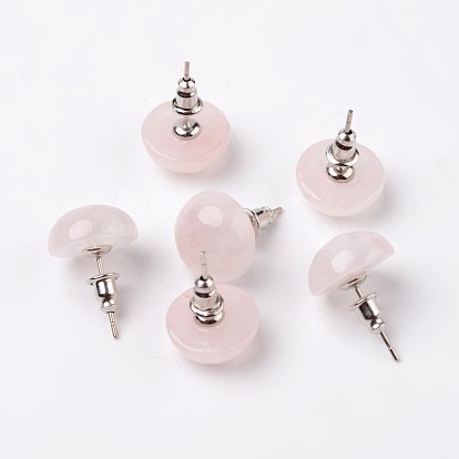 Demi-dôme rond boucles d'oreille de pierres précieuses, avec les accessoires en laiton plaqués de platine, 18 mm, broches: 0.8 mm