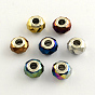 Perles européennes en verre, perles de grand trou avec placage en laiton plaqué couleur argent double noyaux, facette, rondelle, 14x9mm, Trou: 5mm