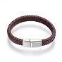 Braided Leather Cord Bracelets, with Alloy Magnetic Clasps, Platinum