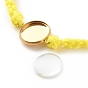 Adjustable Koran Waxed Polyester Cord Bracelets, 304 Stainless Steel Blank Photo Charms Bracelets, with Glass Cabochons