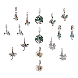 SUNNYCLUE 16Pcs 8 Styles Alloy European Dangle Charms, with Crystal Rhinestone and Enamel, Large Hole Pendants