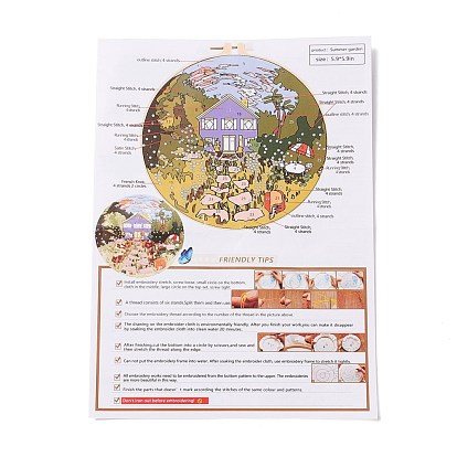 Kit de démarrage de broderie de motifs de jardin bricolage, kit de point de croix comprenant un cadre imitation bambou, goupilles en acier au carbone, tissu et fils colorés