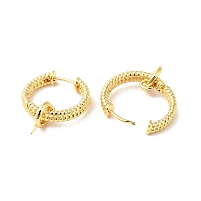 Brass Ring Hoop Earring Findings, for Half Drilled Beads, Cadmium Free & Nickel Free & Lead Free