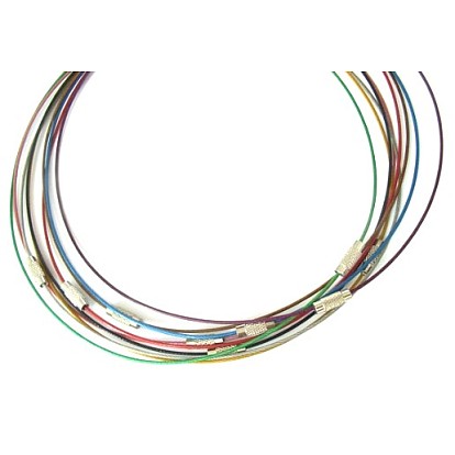 Steel Wire Necklace Cord, with Brass Screw Clasps, Nickel Free, Mixed Color, Platinum Color