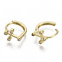 Brass Micro Pave Clear Cubic Zirconia Huggie Hoop Earrings, Nickel Free, Cross