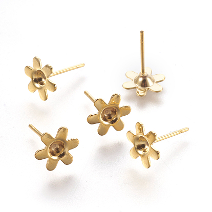 304 Stainless Steel Ear Stud Components, 6-Petal, Flower
