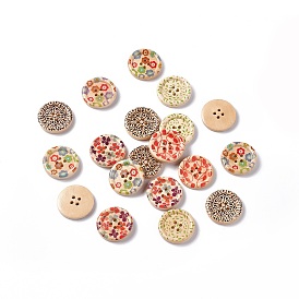 Tour peinte bouton de couture de base 4 trous, boutons en bois de 1 pouces
