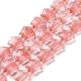 Cherry Quartz Glass Beads Strands, with Seed Beads, Star