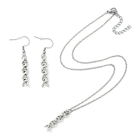 Ensembles de bijoux avec pendentif en alliage à double hélice adn et boucles d'oreilles danhle, avec 304 chaînes forçat et broches de boucles d'oreilles en acier inoxydable